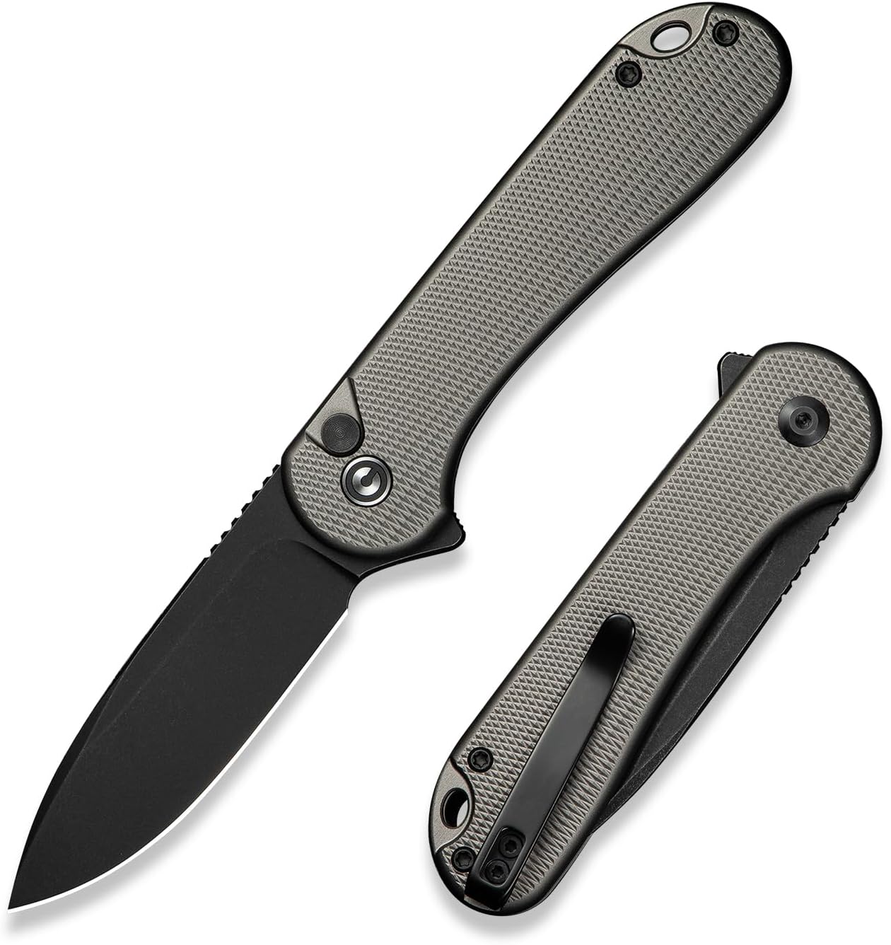 Elementum II Pocket Folding Knife, 2.96" Nitro-V Steel Blade Aluminum Handle Knife with Deep Carry Pocket Clip for EDC Camping Hiking Hunting C18062PD-1, Gray