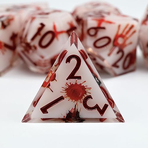 Miniatura 5 de DND - Juego de 7 dados hechos a mano de resina de borde afilado con estuche de regalo para juegos de mesa DND de Calabozos y Dragones (flor de lum)