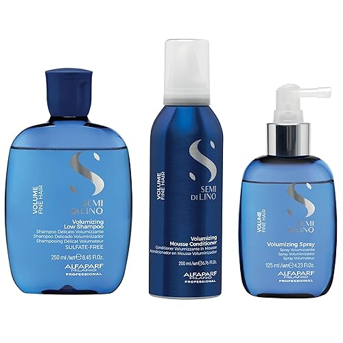 Alfaparf Milano Semi di Lino - Set de regalo de volumen para cabello fino, champú sin sulfato, acondicionador de mousse y spray voluminizador, añade