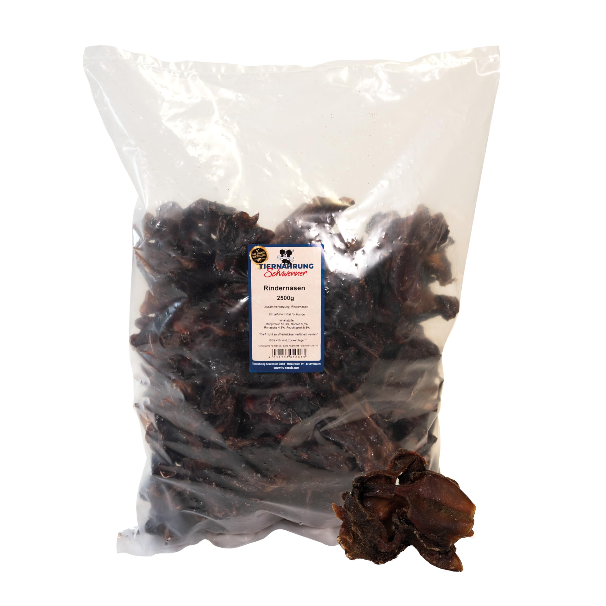Schwenner nariz de ganado seca – Perros masticables para perros pequeños y medianos – golosinas para perros – 2500 g