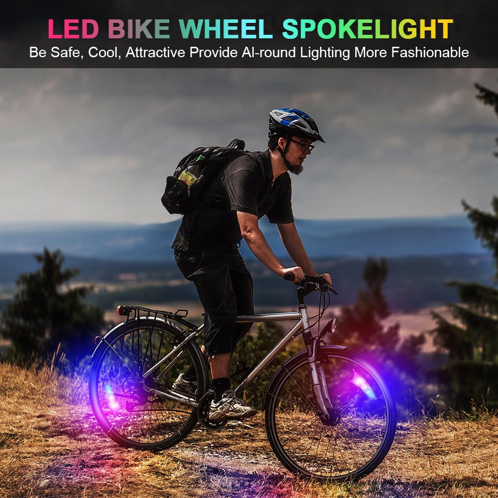 flintronic Bike Spoke Lights, 2Packs Tire Flash Lamp LED Neon Wheel Flashing Lights Cycle Lights, Waterproof 3 Blinking Modes - Image 3