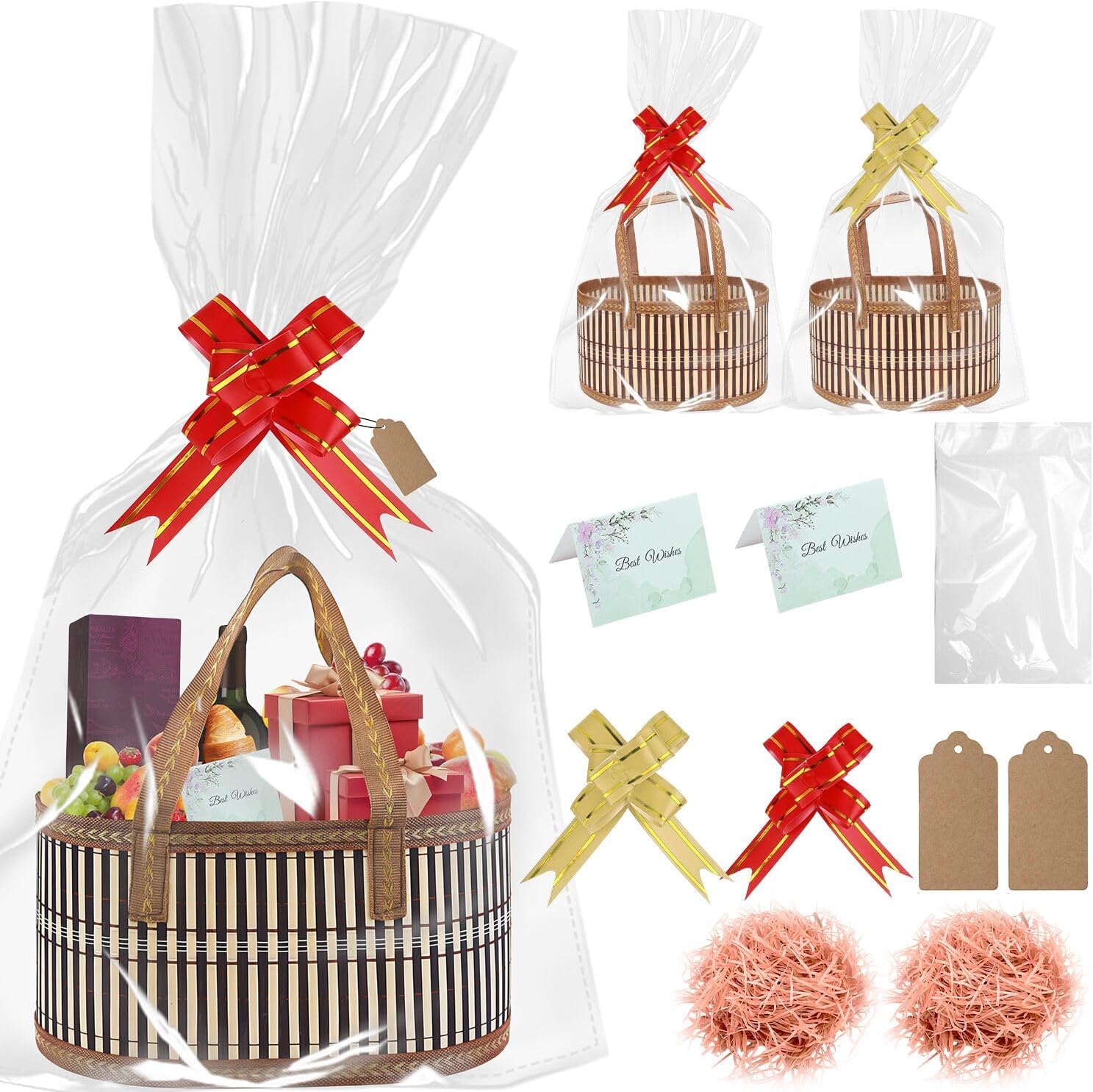 2 Pcs Empty Hamper Baskets kit, Large Woven Bamboo Gift Basket Hamper ...