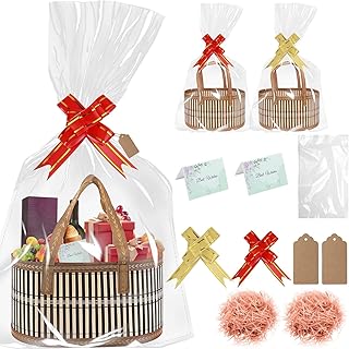 2 Pcs Empty Hamper Baskets kit, Large Woven Bamboo Gift Basket Hamper Kit with Handles, Sturdy Hamper Baskets for Gifts Empty to Fill for Christmas Birthday Baby Shower Wedding Gift