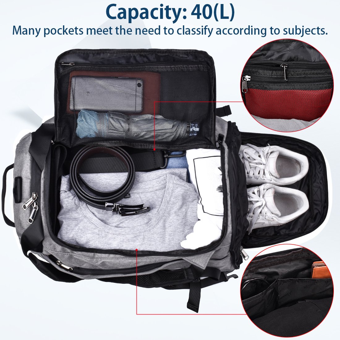 NEWHEY Borsone Palestra Borsa Sportiva con Scomparto per Scarpe Borsa da Viaggio Duffel Bag Uomo Tote Grande Impermeable 40L