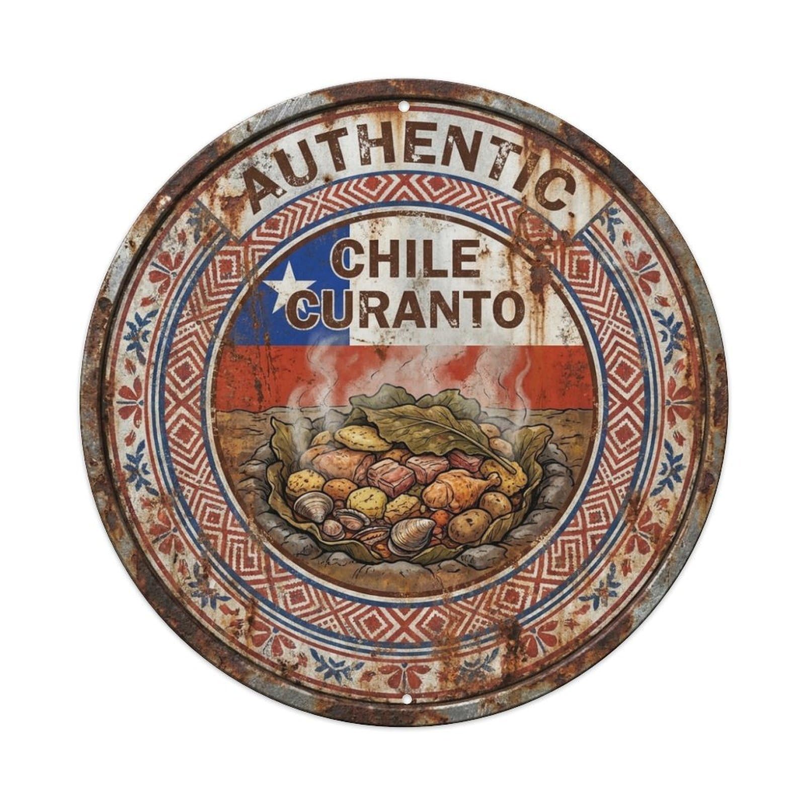 Olhnbad Style Chile Curanto Travel Seafood Regional Cuisine Metal Tin Sign