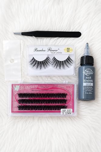 False Lashes & 6D Fluffy Cluster Lashes Kit with Glue and Tweezers