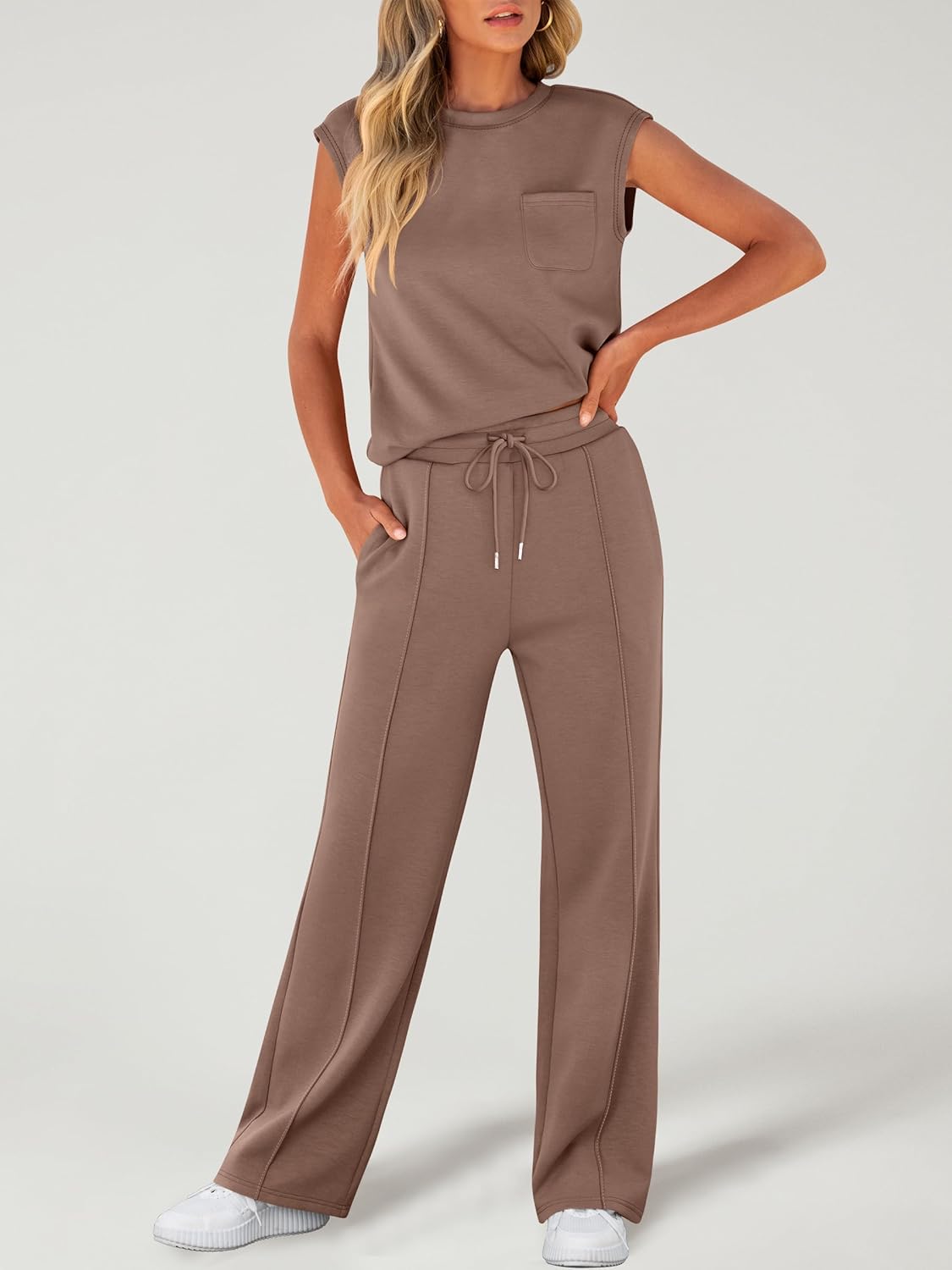 ANRABESS Two Piece Sets for Women 2026 Summer Travel Vacation Outfits Sleeveless Lounge Set Matching Wide Leg Pants Sweatsuit - Image 8