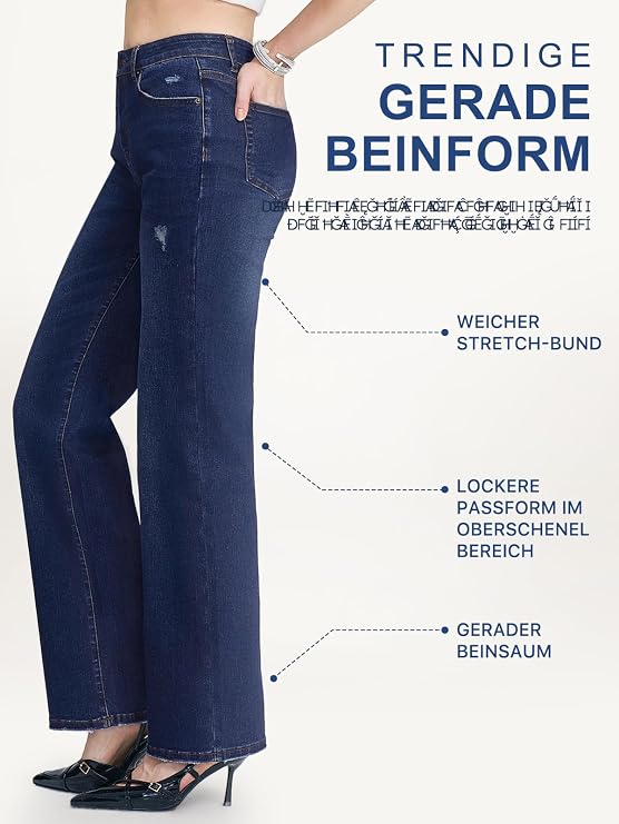 Women's Jeans High Waist Stretch Straight Cut Jeans Wide Leg Boyfriend Female Jeans Straight Cut Denim Trousers