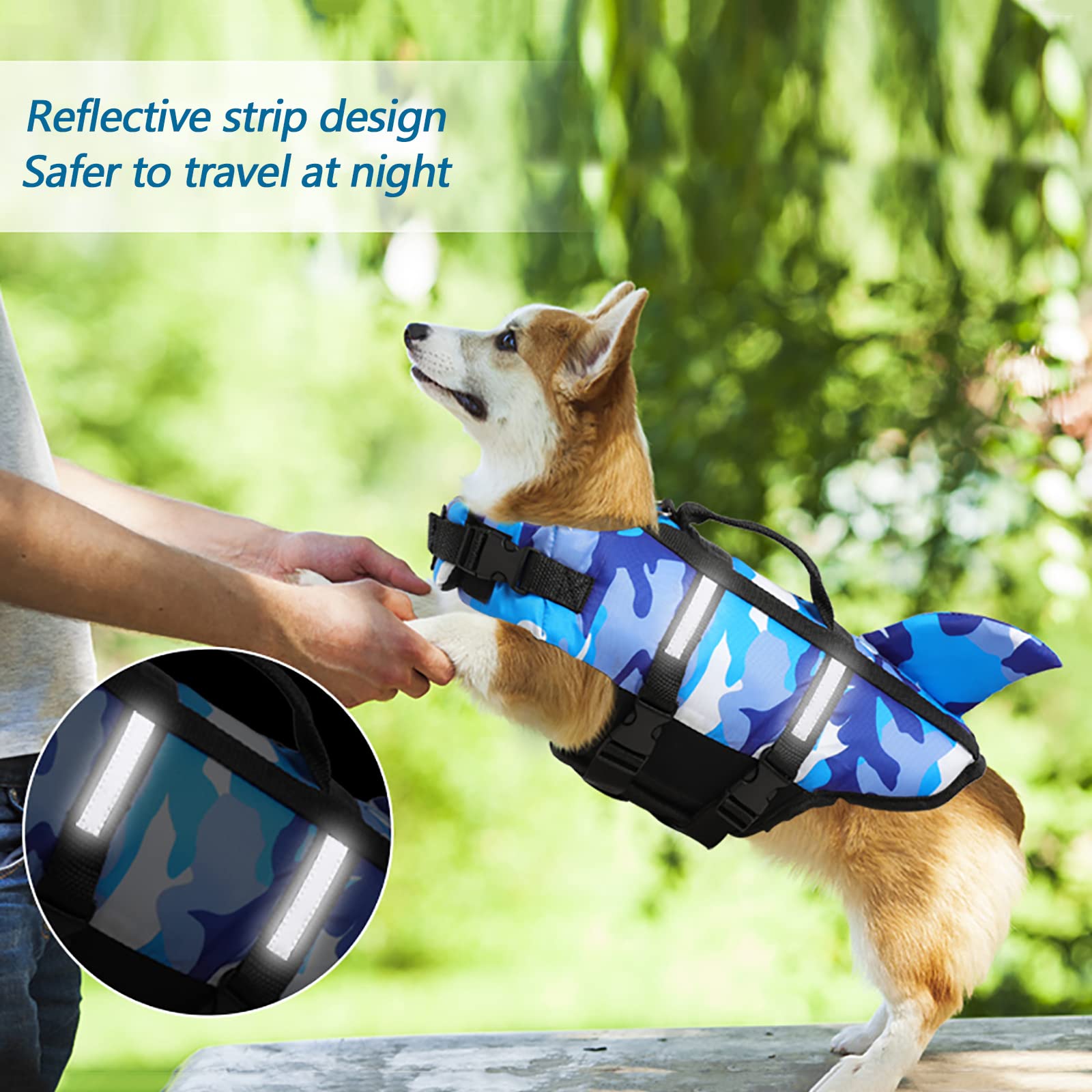 Othulp Salvagente Cane Squalo Salvagente Per Cani Giubbotto Di Salvataggio Per Cani Cappotti Per Cani Impermeabili Blue,L