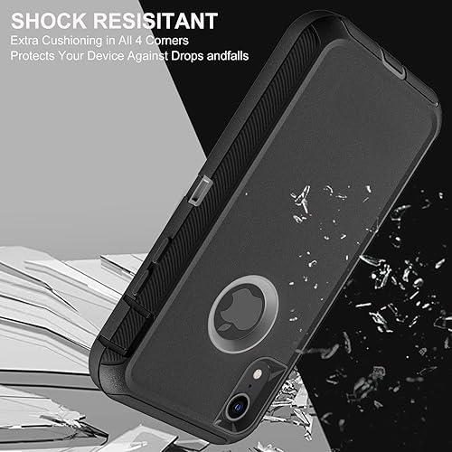 Miniatura 5 de Funda para iPhone XR, grado militar 3 en 1, resistente a los golpes, a prueba de caídas, polvo con 2 protectores de pantalla de vidrio templado