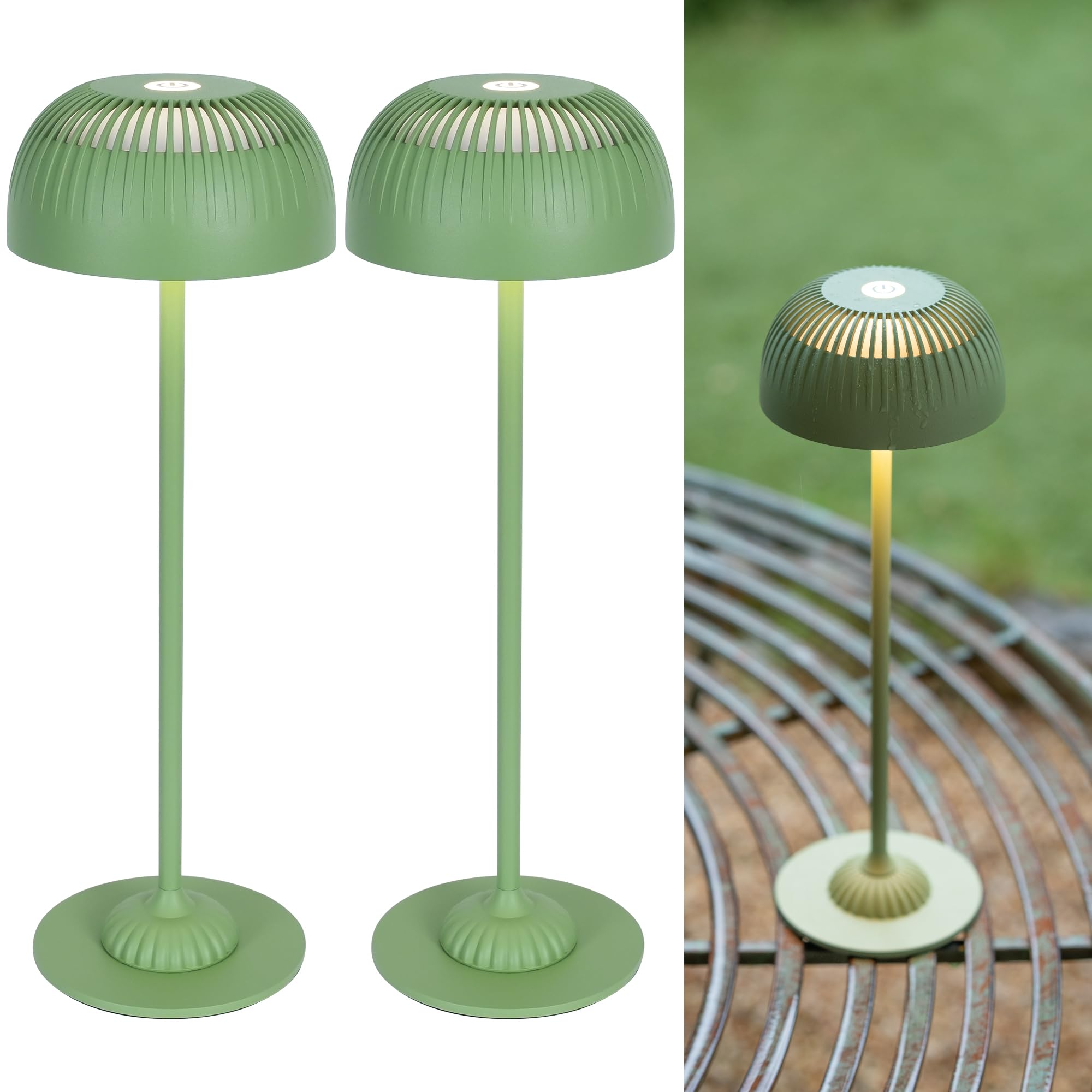 LuminexDesigns 2 Pack Cordless Rechargeable Table Lamp with Full Aluminium Body, Modern 5200mAh Mushroom Touch Bedside Lamp with 3 Colour Modes, IP54 Perfect for Living Room Bedroom & Home Décor
