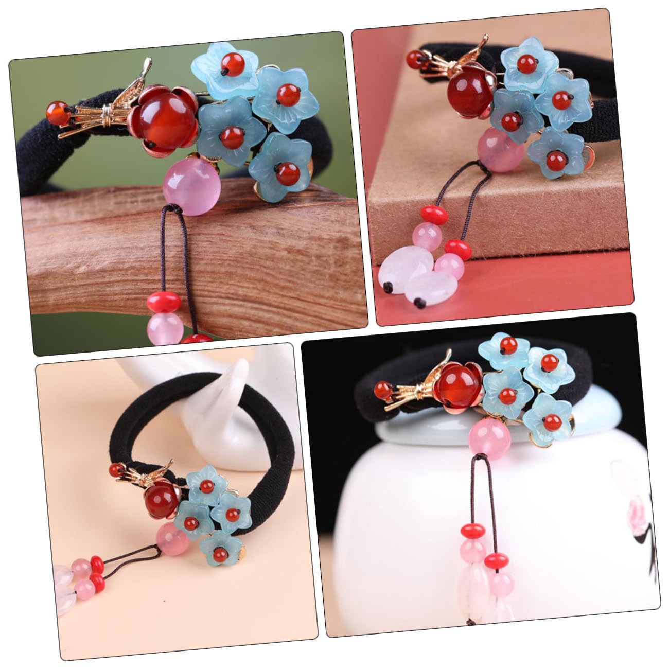 Beavorty 3stücke Vintage Haargummi Mit Agate Jade Design Retro Chinese Haarband Für Ponytail Zopf Stilvolles Haaraccessoire Für Alltag Partys Und Besondere Anlässe