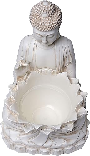 Miniatura 6 de Maceta de Buda – Poliresina de 9.5 pulgadas de alto – Soporte para maceta Zen para suculentas, flores, cactus, estatua de jardín de loto para