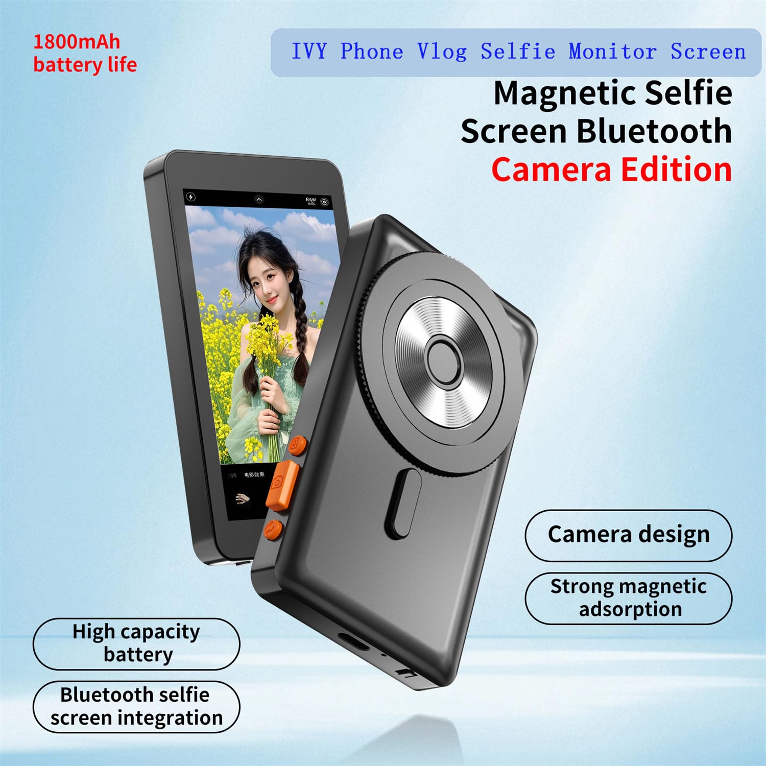 JZ Monitor per selfie Vlog per telefono, fotocamera posteriore, registrazione selfie TikTok/YouTube Live Stream, supporto magnetico wireless 1080p HD, monitor per selfie compatibile con iPhone e