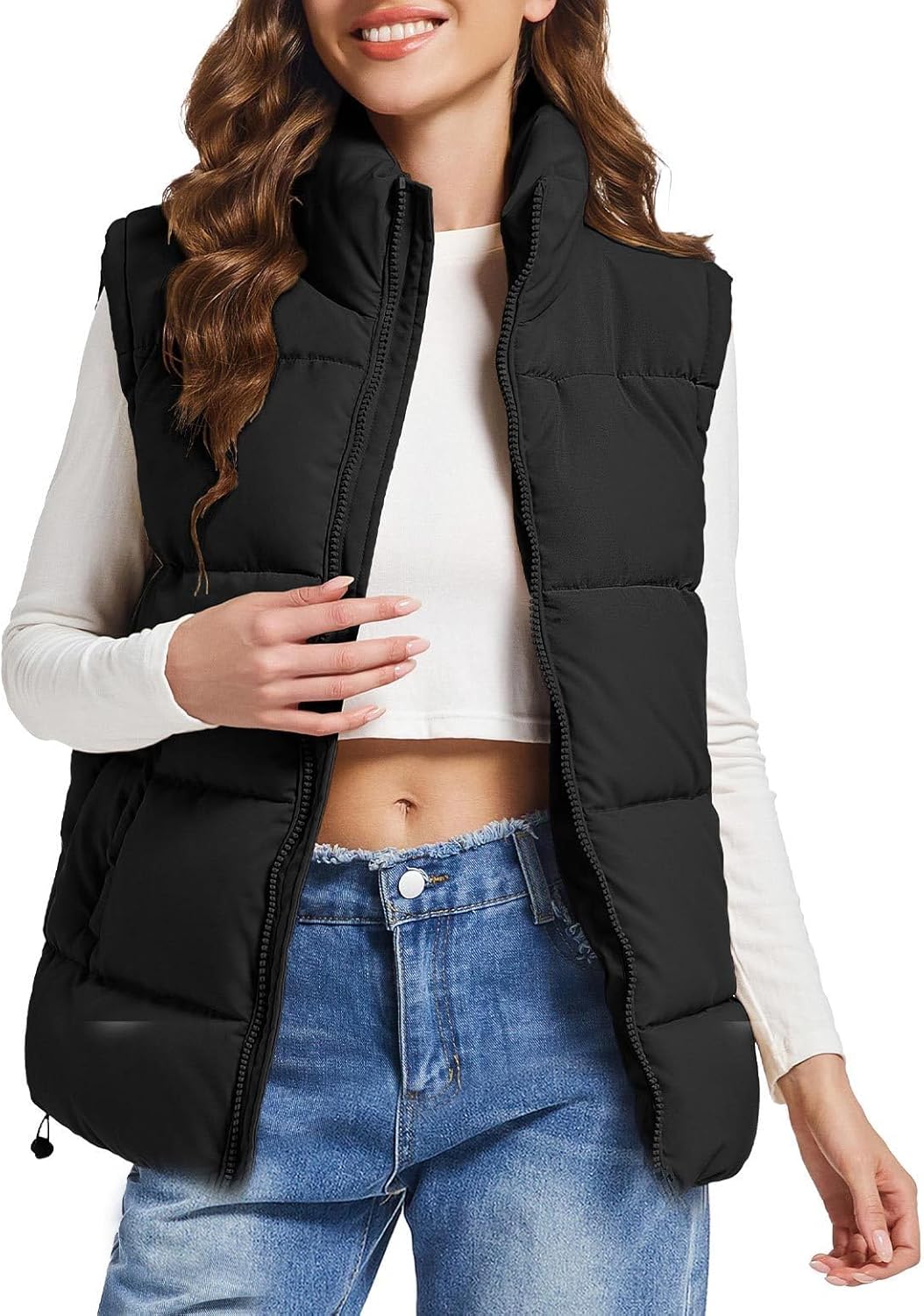 Polu Puffer Vest Women Zip Up Stand Collar Sleeveless Puffer Vests Oversized Padded Gilet Jacket - Image 4