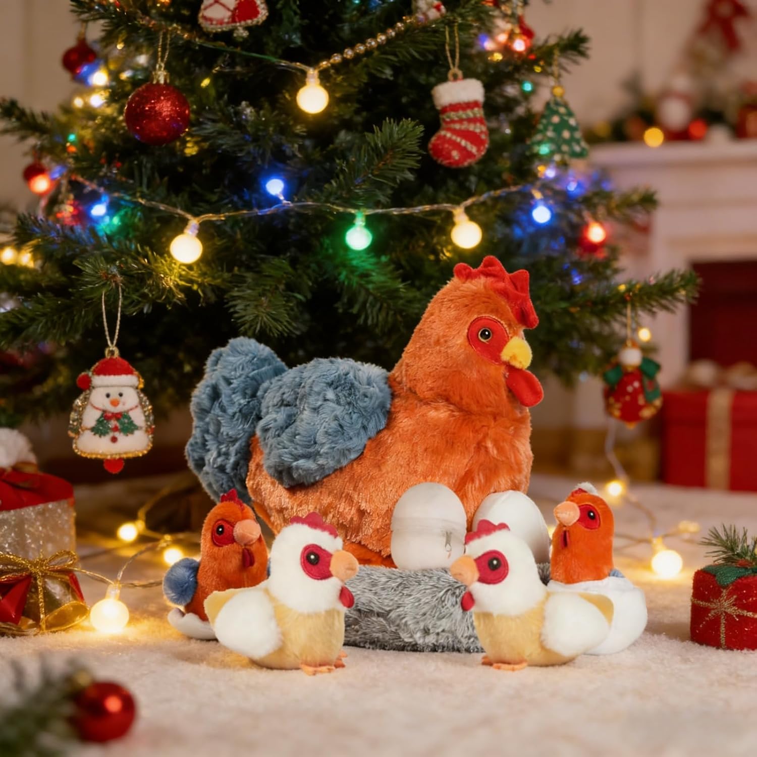 9 in 1 Chicken Stuffed Animal Set, Cute Stuffed Chicken Plush Toy Egg Laying Hen with Zipper and Baby Chicks Toy Chickens Eggs and Chicken Coop Toys for Kids Girls Boys Birthday Christmas Plush Gifts