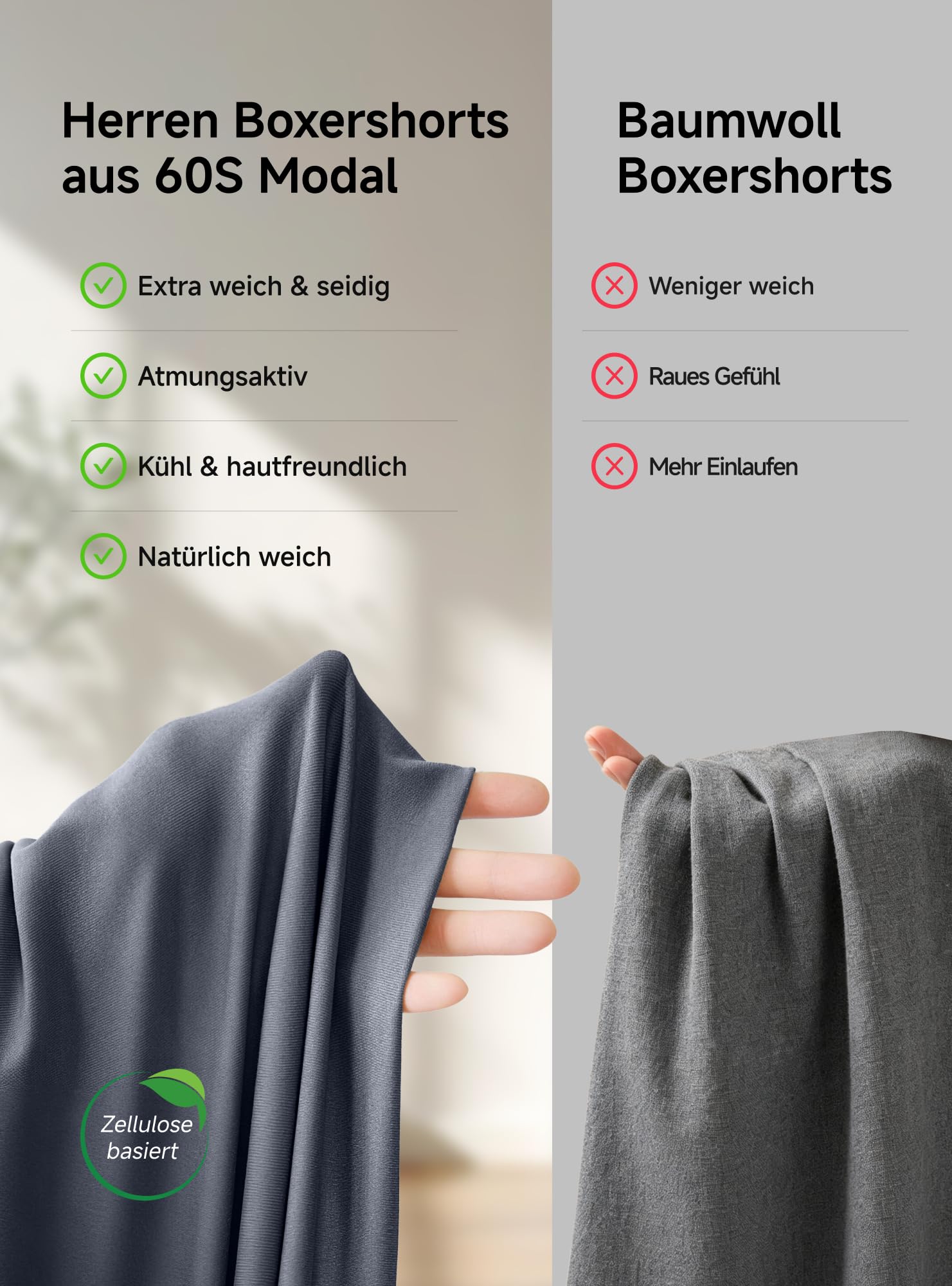 TRENDOUX Herren Boxershorts aus Modal und Merinowolle, Nahtloser Komfortbund und Beinabschlüsse, Weiches Dehnbares Längeres Bein und 3D-Komfortbeutel für Optimalen Komfort Modal Retroshorts