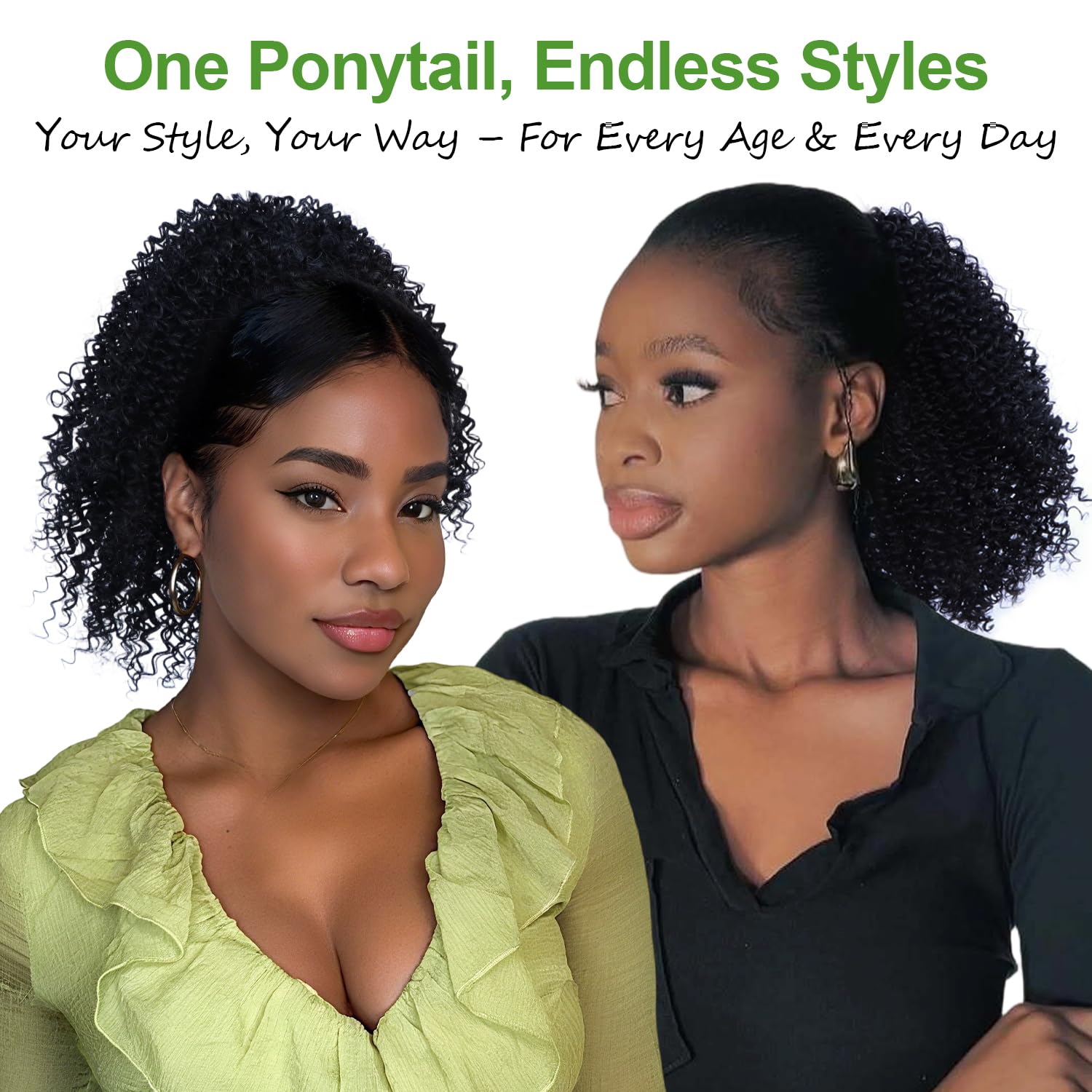 Ponytail Extension - 10 Inch Afro Kinky Curly Drawstring Ponytail for Black Women Short Pony Tails Hair Extensions (Black(1B#), 10 Inch) - Image 5