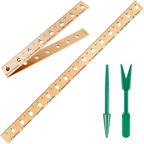 30 Inch Wooden Plant Ruler, Foldable Seed Planting Ruler with Holes, Portable Garden Ruler with Plant Dibber Seedling Transplant Tongs, Seed Spacer Planter Tool for Garden