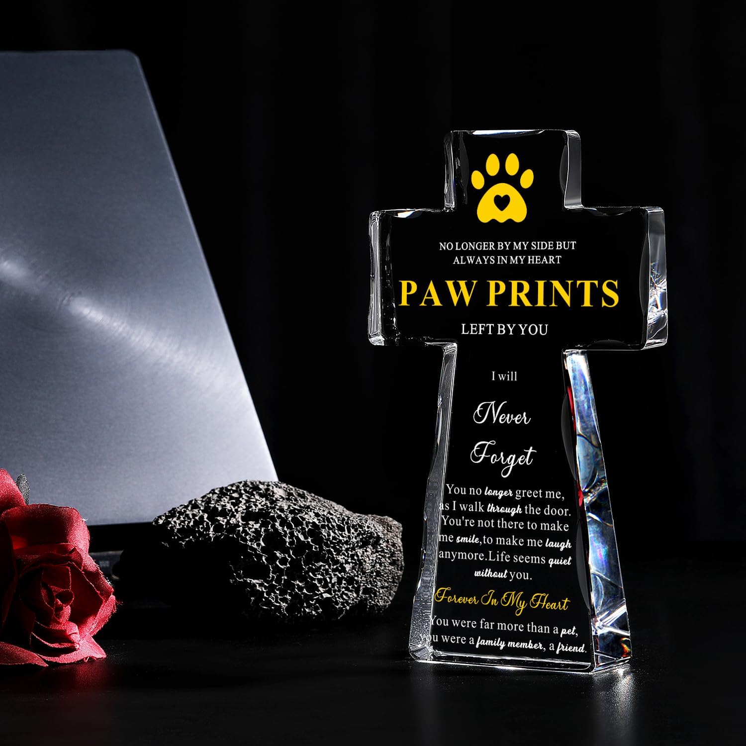 Memorial Gifts for Loss of Pet - Paw Prints Cross 4.3x7 Inch, Sympathy Gifts for Loss of Dog Cat Religious K9 Crystal with Laser Engraving, Condolences Bereavement Remembrance Gift in Loving Memory