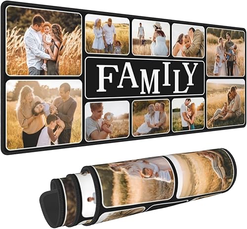 Miniatura 3 de Alfombrilla de mouse personalizada con collage de 10 fotos de 31.5 x 12 pulgadas, alfombrilla de mouse personalizada con diseño familiar,