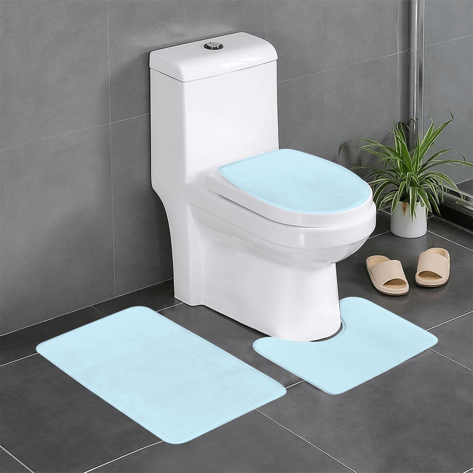 Tapis de salle de bain lot de 3 tapis couleur unie facile à nettoyer