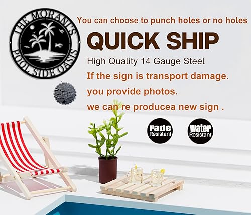 Miniatura 6 de Letrero de paraíso junto a la piscina, letrero de patio trasero, letreros personalizados con nombre de familia, decoración de piscina personalizada,