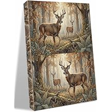NuYeBiofx Wild Elk Deer Natural Forest Scene Canvas Wall Art Prints,48"x32" Framed Picture Artwork Botanical Leaves Trees Printed Canvas Oil Painting for Living Room Bedroom Office,Ready to Hang