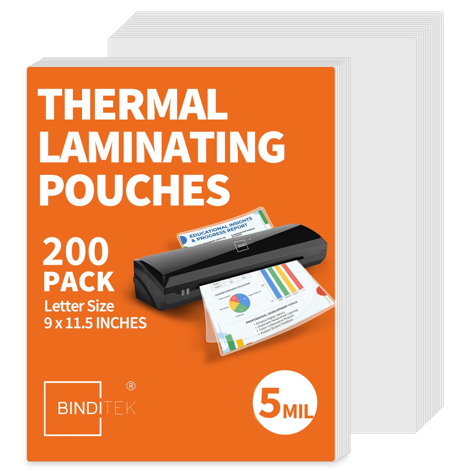 Binditek Thermo-Laminierfolien, 22,9 x 29,8 cm, für Briefgröße, ultraklar, glänzend, hält 21,6 x 27,9 cm, Heißsiegel, Schul- und Bürobedarf, 200 Stück