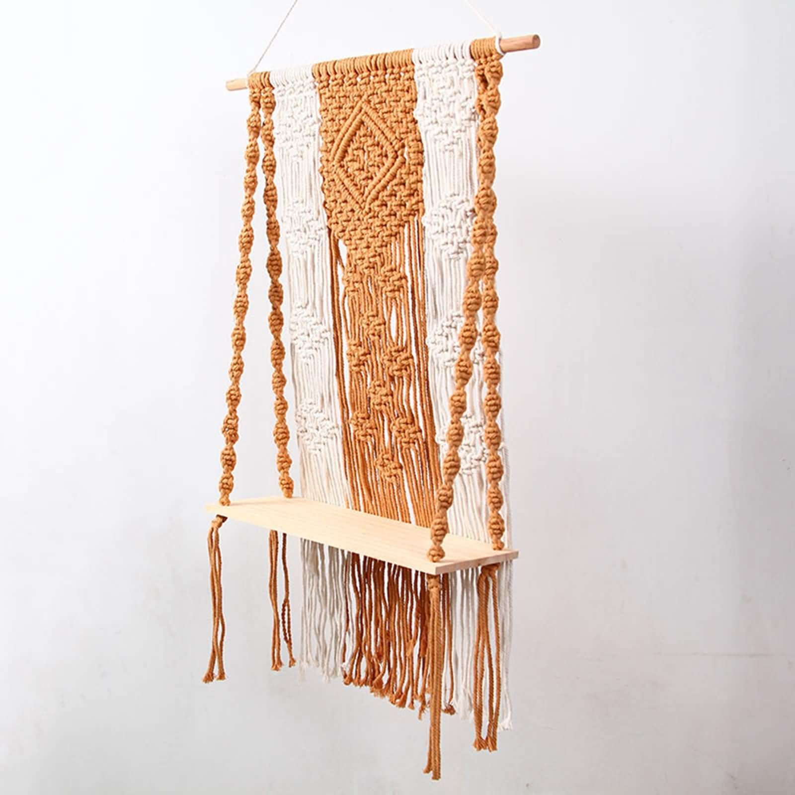 Homxi Tapiz de Macrame para Colgar 44x70cm,Tapiz Macrame con Estante Madera con Borlas Tejidas Tapiz Tejido Pared Marrón