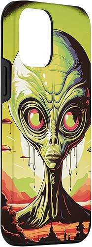 Vista 30 de iPhone 14 Pro Cute Green Alien Head UFO Space Face Alien Case