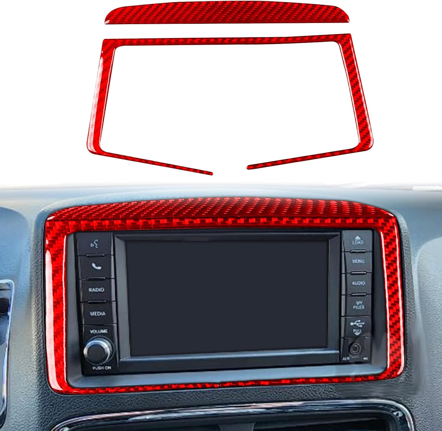 Car Red Carbon Fiber Accessories Dashboard Radio Display Screen 2pcs Protective Cover Sticker Compatible with Dodge Caravan 2011-2020 / C/V Tradesman 2012-2015