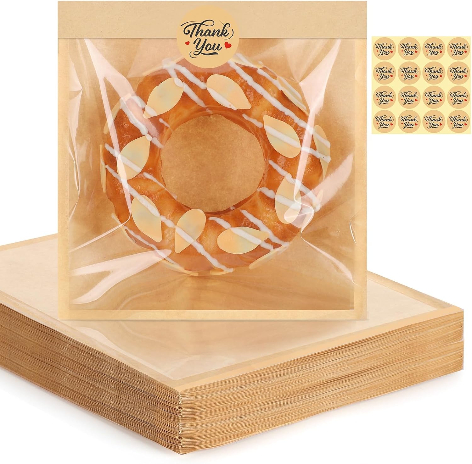 120 Pack Cookie Bags with Stickers, 7.1×7.5 In Paper Bakery Bags with Seal