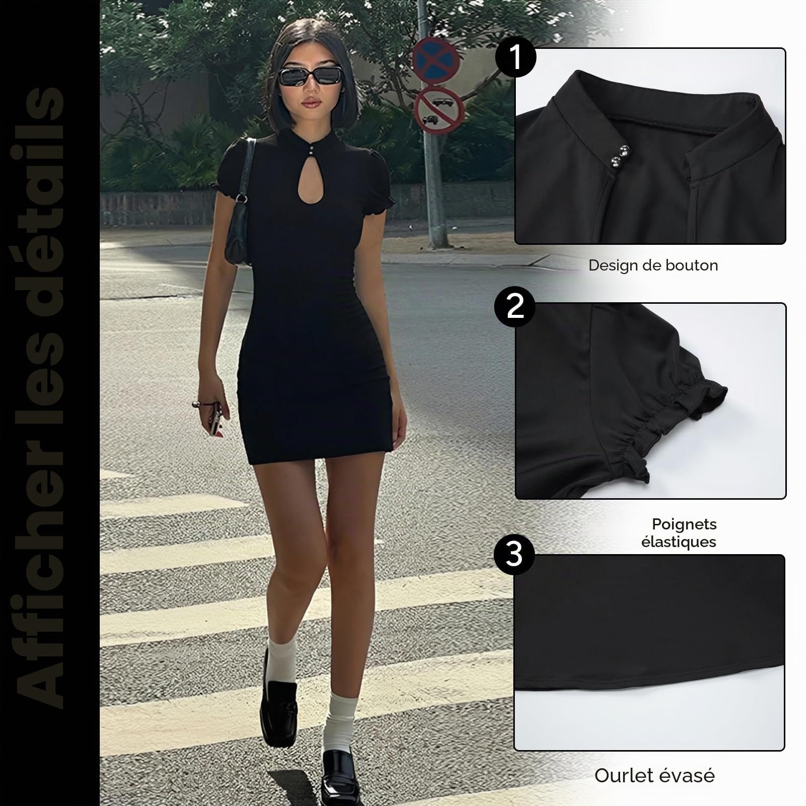 Robe Courte Femme Sexy Moulante Mini Robes à Manches Courtes Chic et Élégante Wrap Robe de Soiree D'été Bodycon Robes pour Cocktail Fête Clubbing