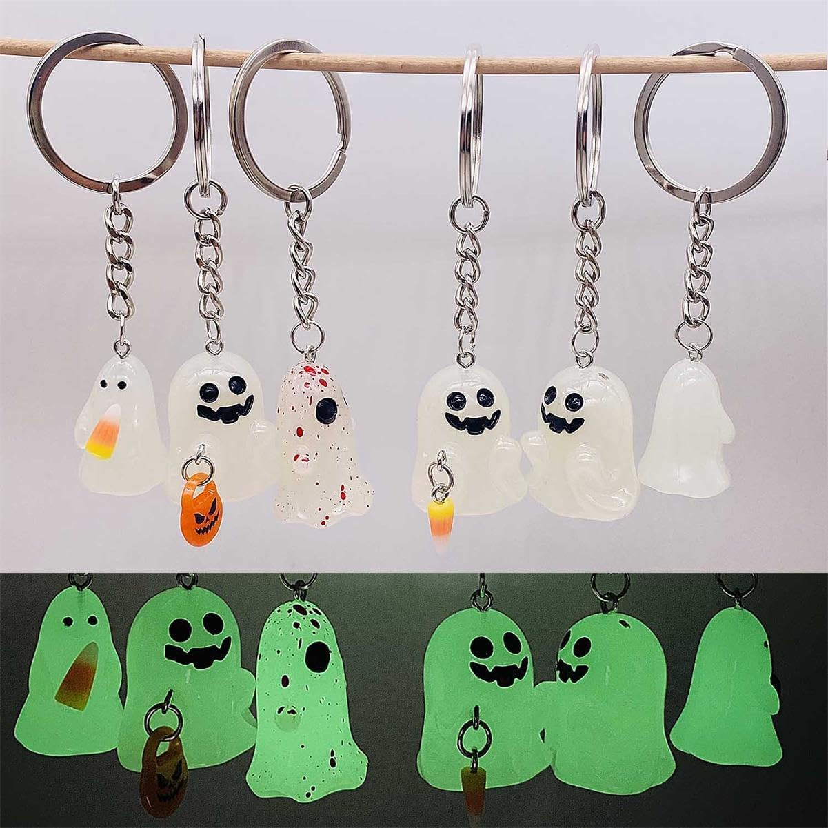 Night Glowing Ghost Keychain Halloween Spooky Boo Key Ring for Bag Purse Wallet Car Basket Stuffers Jewelry image 4
