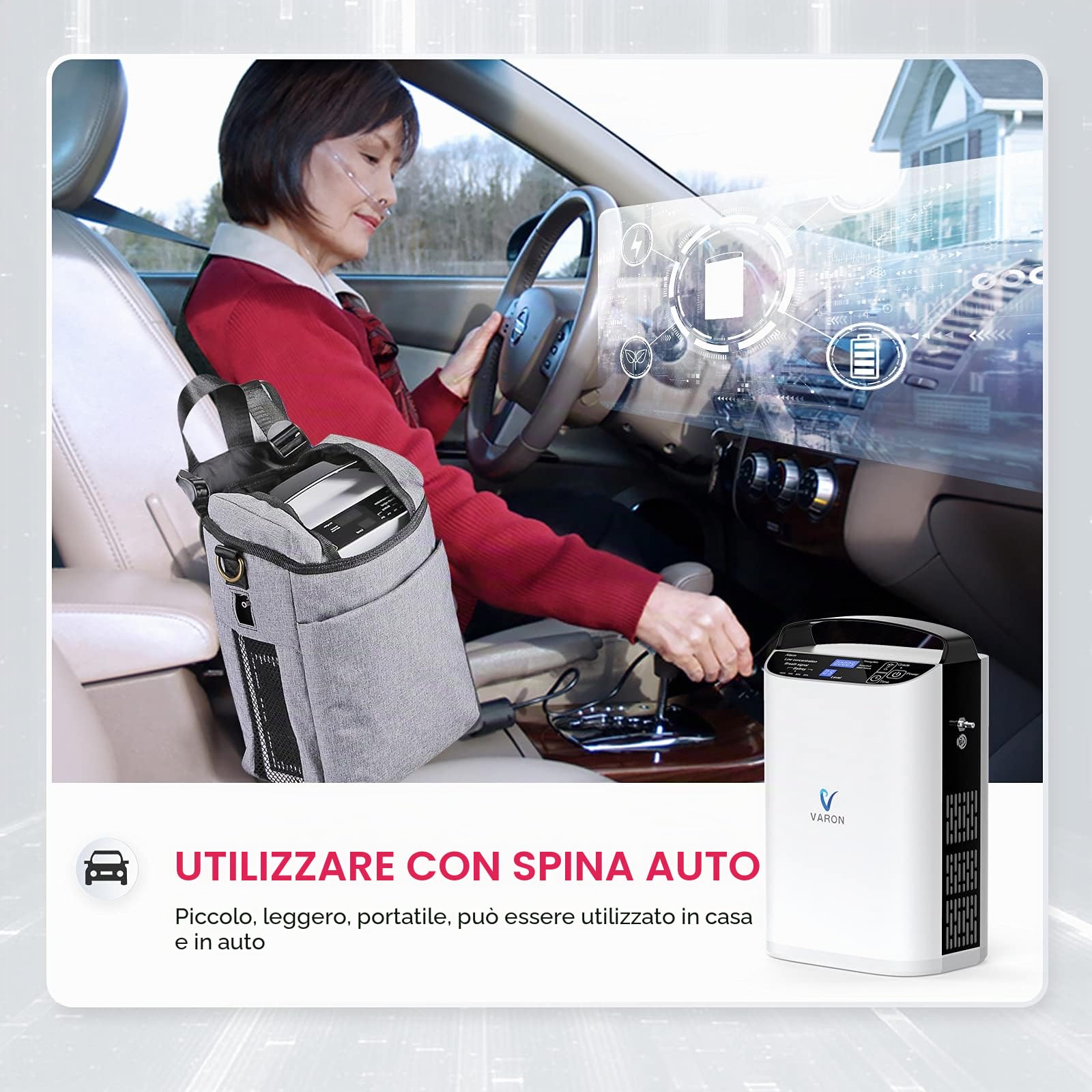Concentratore di ossigeno portatile, Concentratore di ossigeno portatile 93% ± 3%, flusso regolabile (1-5 velocità), macchina di ossigeno pulsato per casa, viaggi ed esterni (2,95 kg)