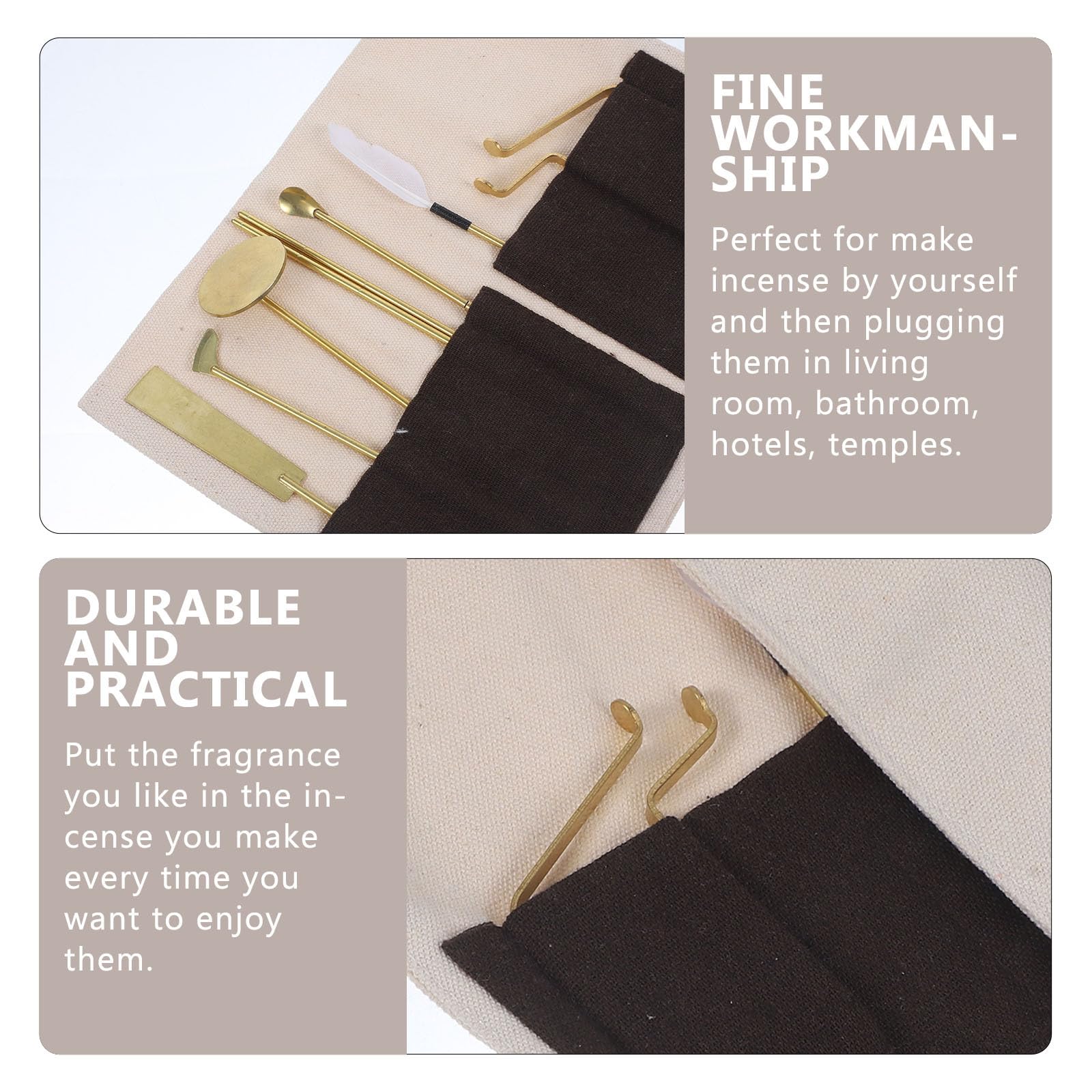 Set di 7 Pezzi Strumenti in Ottone per Incenso Borsa, Accessori Decorativi Facili da Usare per Meditazione e Aromaterapia in Soggiorno e Bagno