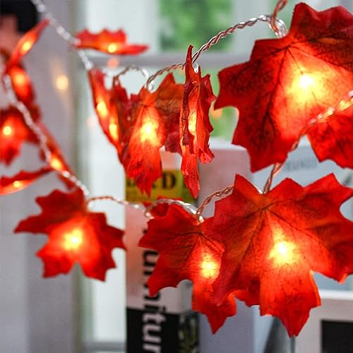 Miniatura 6 de JamBer Guirnalda de hojas de arce de otoño, 20 luces LED de hadas de hojas de arce de 7.4 pies, guirnalda de luces de otoño impermeable, guirnalda