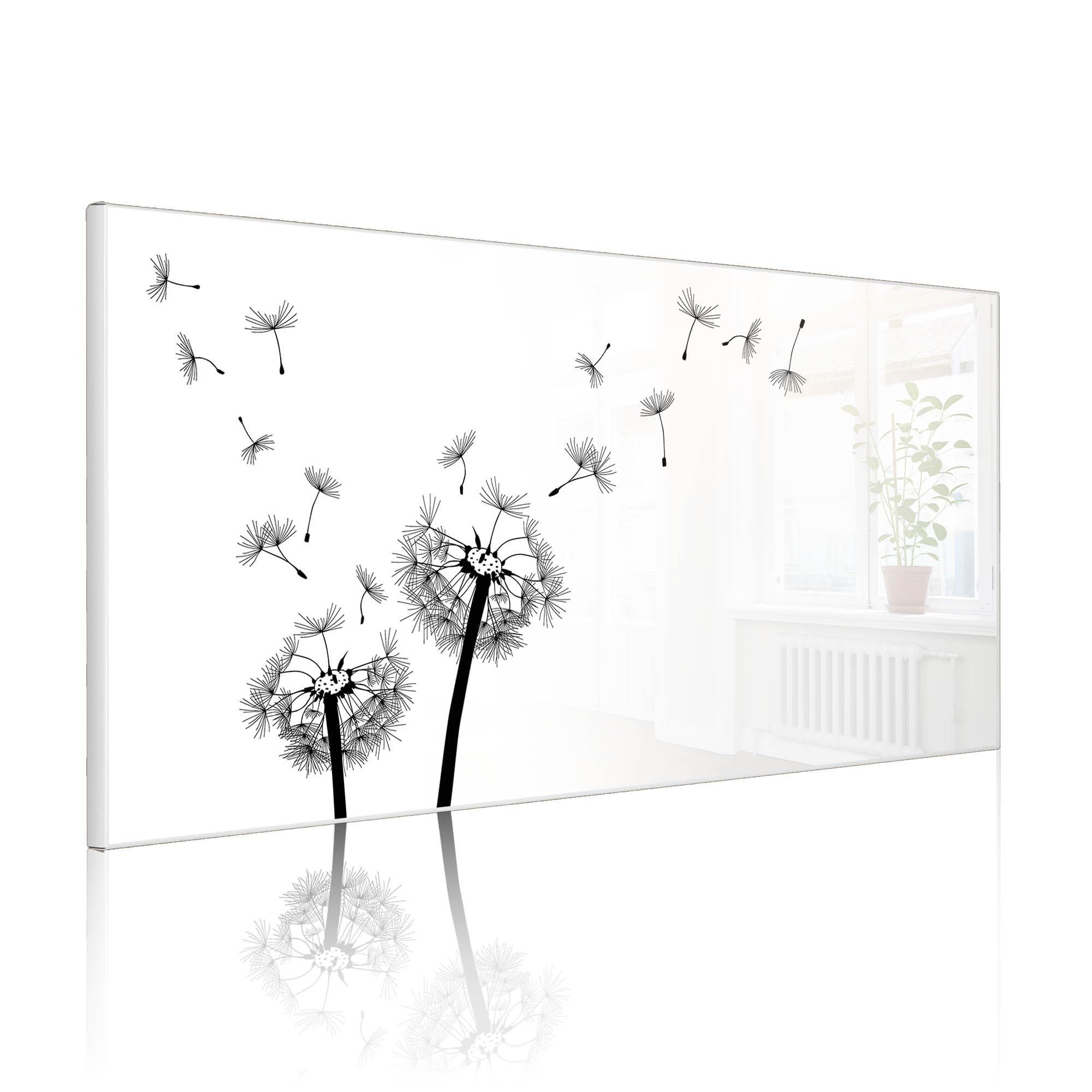 banjado Magnettafel Metall 78 x 37cm - beschreibbare Magnettafel - Metall Pinnwand als Memoboard - Magnetwand Küche, Büro, Kinderzimmer Weiß inkl. 4 Magnete & Montageset - Motiv Pusteblume 2
