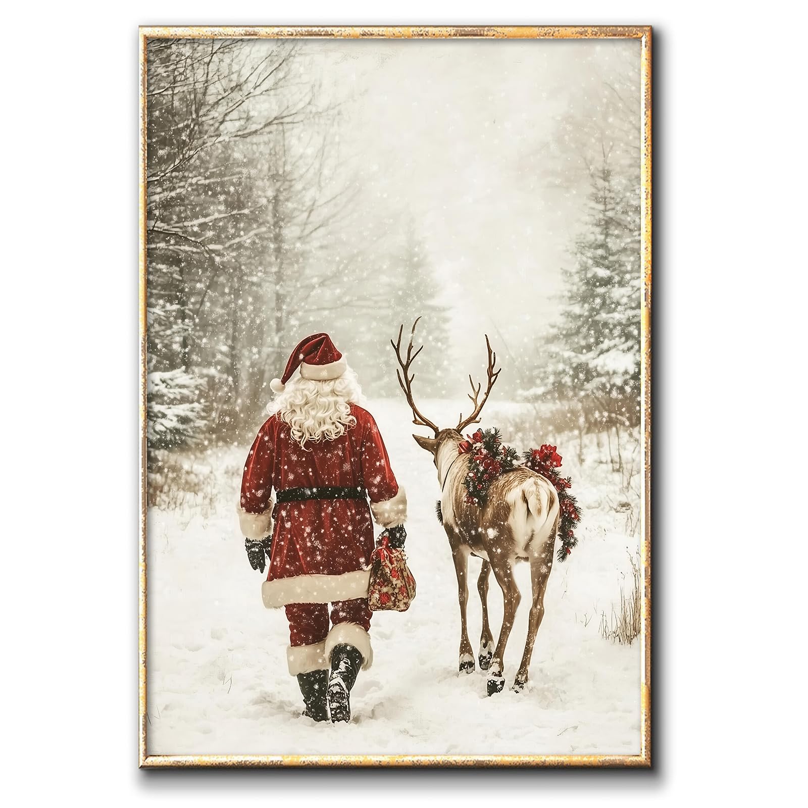 Amazon.com: Santa Claus and Deer Canvas Wall Art Christmas