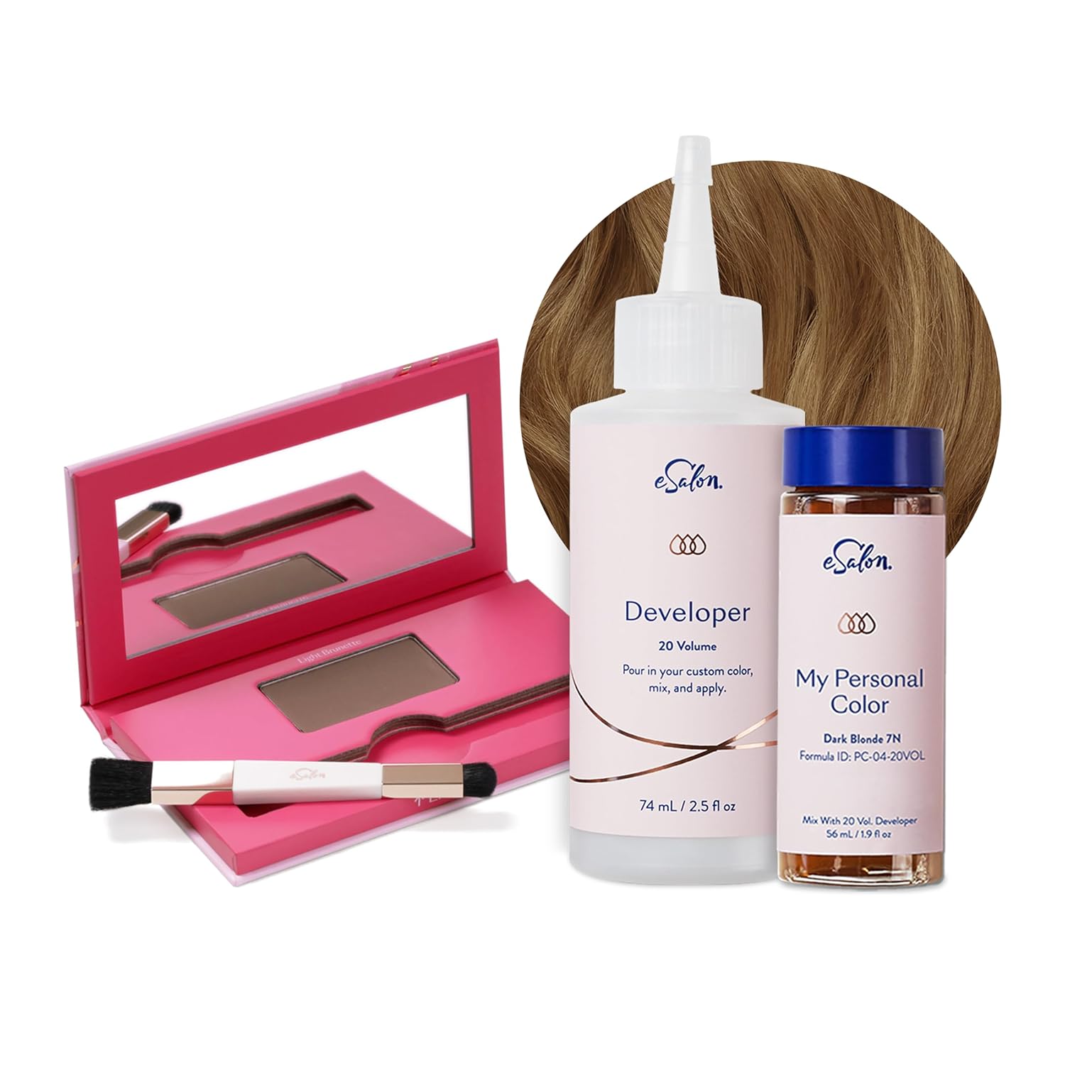 eSalon Dark Blonde Personal Colorist Kit Hair Color Bundle with Light Brunette Conceal & Cover Root Touch Up Powder