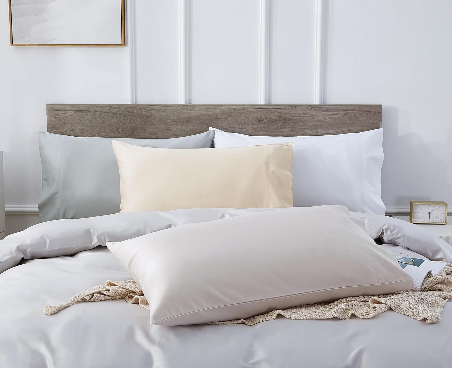 1000 Thread Count Cotton Pillow Cases Standard Size Set of 2, 100% Egyptian Cotton Sateen Weave Pillowcases,Envelope Closure Pillow Cover Silk Soft Breathable(White Standard) - Image 6