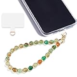 Lostars Marble Beaded Phone Wrist Strap,Detachable Phone Bracelet Strap with Tether Tab,Hands-Free Wristlet Strap (Green Peacock Agate)