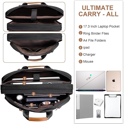 Miniatura 3 de Estarer Bolsa mensajera para computadora portátil para hombre, mochila para laptop de 17 a 17.3 pulgadas, bolsa de hombro de nailon resistente al