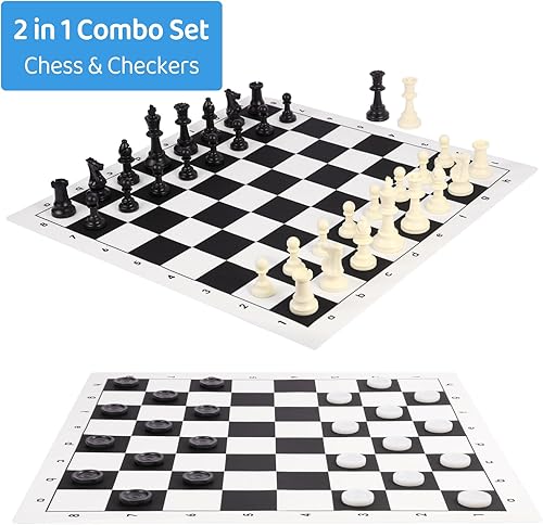 Miniatura 4 de Juego de ajedrez de viaje de 20 pulgadas, tablero de ajedrez de silicona, pieza de plástico de altura King de 3.75 pulgadas, reinas extra y bolsa de