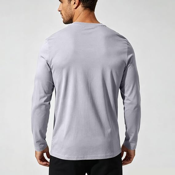 Mens Long Sleeve Tee Shirts Casual Round Neck Solid Tops Athletic Clothes