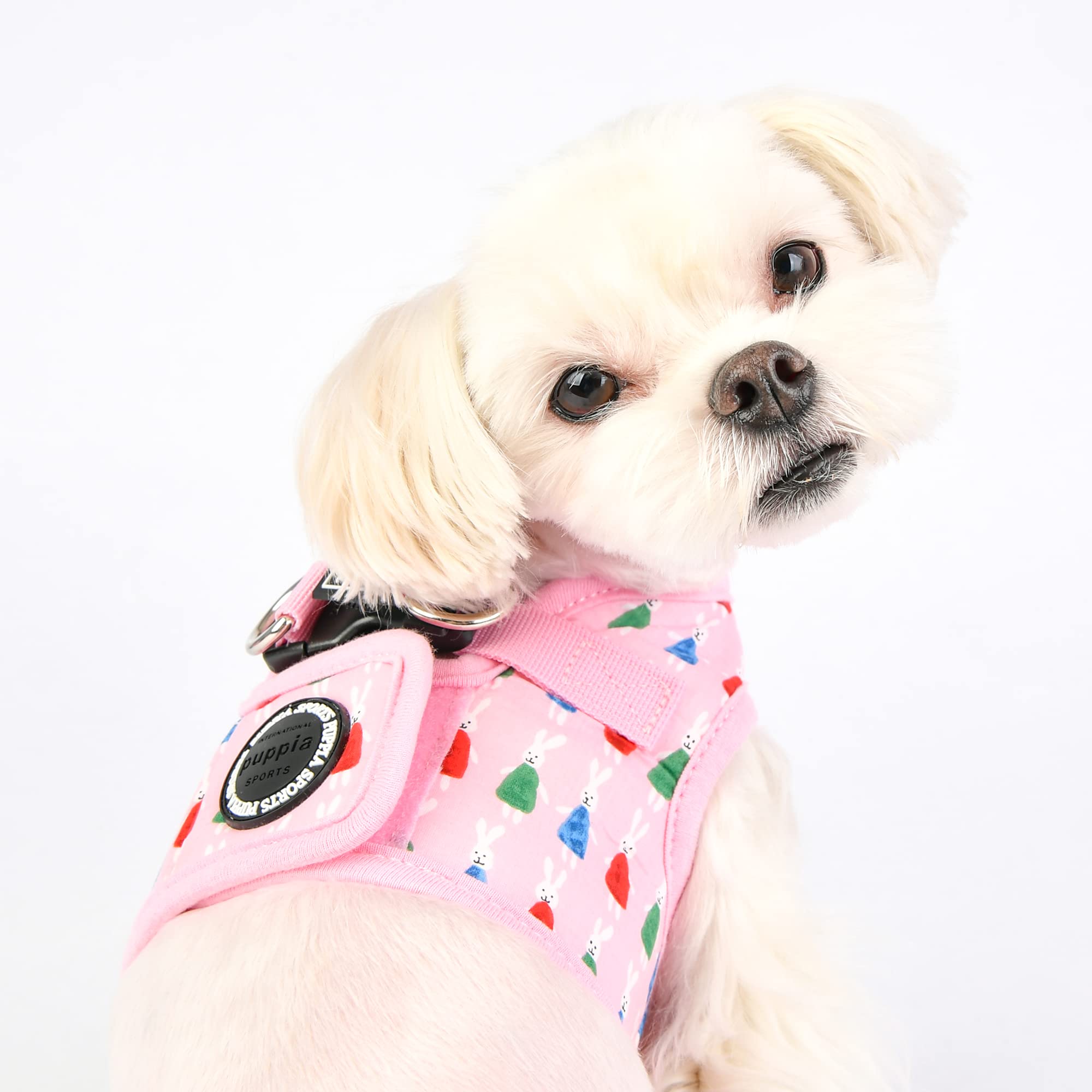 Puppia Mollie Harness B - Step-In Dog Harness In Pink, Size XL | Bunny Pattern With Hook & Loop & Buckle Closure