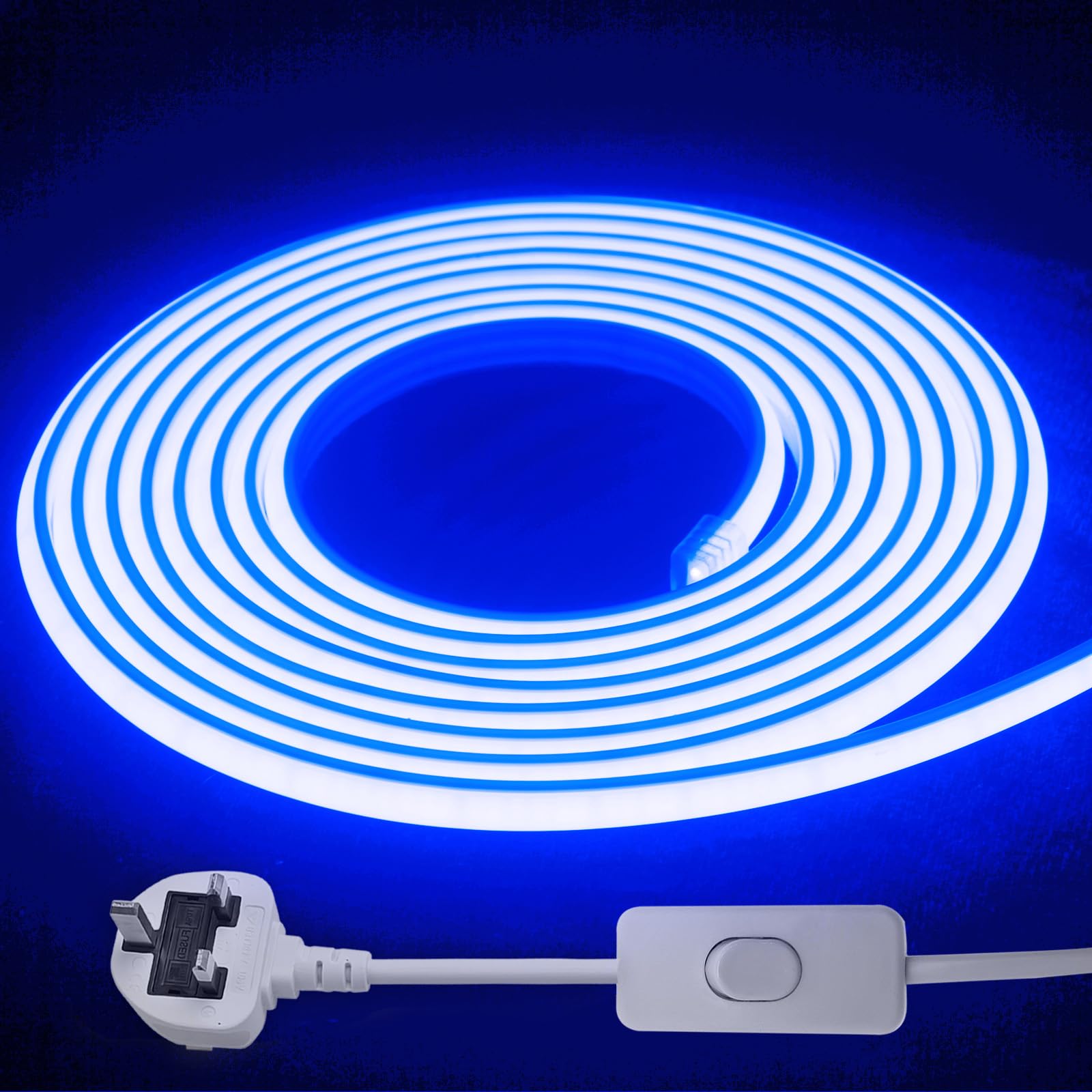 STHomedeco LED Strip Light - Flexible COB Neon Light Strip, Cut to 10cm, IP65 Waterproof 220V Neon Rope Strip for Indoor Outdoor Decor with UK Plug Power Supply (Blue, 25M)