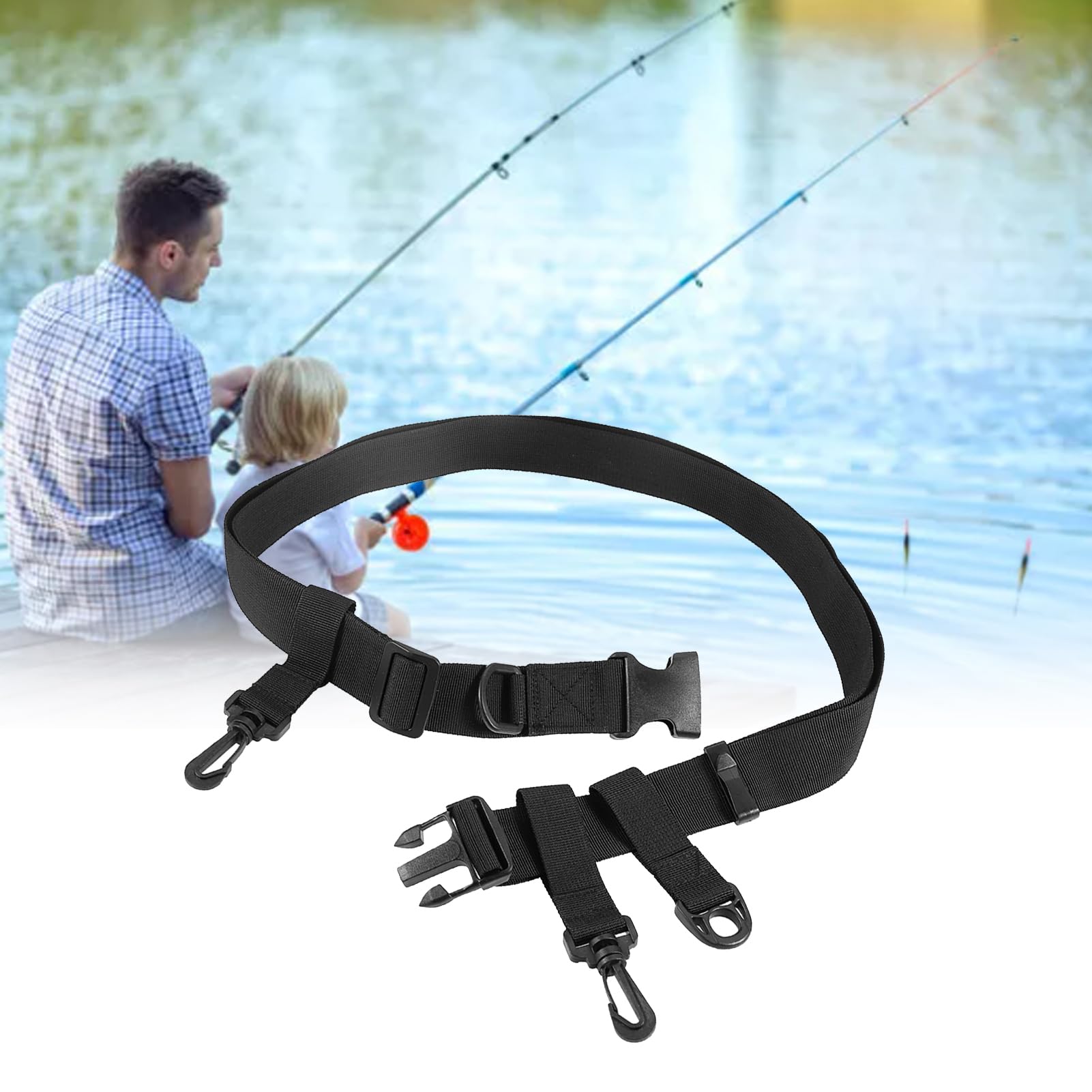 NDNCZDHC 1.6in Wader Belt with Hanging Hooks Nylon Fishing Belt Black Fishing Rod Straps Fly Fishing Waders for 31-58in Waist