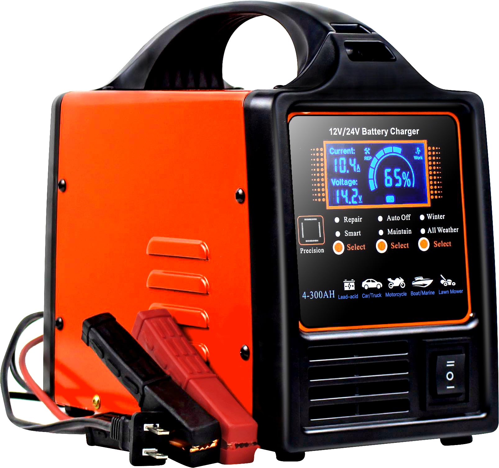 Caricabatterie da 12 V, 24 V, Heavy Duty, 20 A, caricatore automatico con spegnimento automatico, per auto, camion, moto, tosaerba, acido piombo (AGM, gel, ecc.)